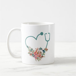 Taza De Café Estetioscopio floral Enfermero médico cardiaco Cui