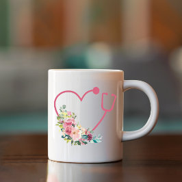 Taza De Café Estetioscopio Floral Rosa Médica de Enfermería Car
