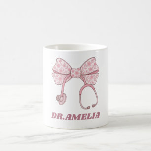 Taza De Café Estetoscopio con lazo floral rosa con diseño de no