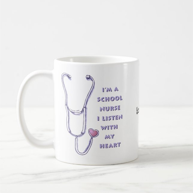 Taza De Café Estetoscopio Corazón Enfermera Escolar (Izquierda)