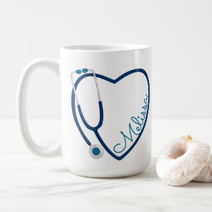 Taza De Café Estetoscopio Médico Enfermera Corazón Azul Diverti