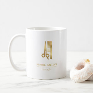 Taza De Café Estilista de Pelo Tijeras Chic Oro Peine