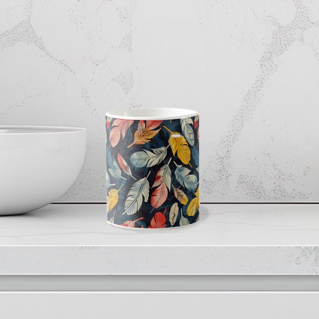 Taza De Café Estilizadas plumas Art Nouveau (Boho Feathers coffee mug)