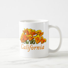 Taza De Café Estilizado California Poppy Art, texto "California