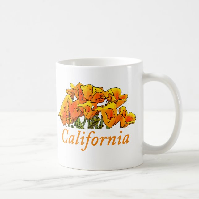 Taza De Café Estilizado California Poppy Art, texto "California (Derecha)