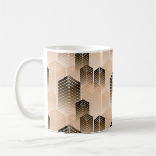 Taza De Café estilizado paisaje urbano sin fisuras en sepia