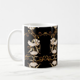 Taza De Café Estilo Art Nouveau: Vintage dorado-negro.