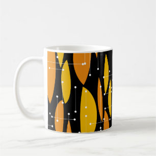 Taza De Café Estilo atómico, patrón geométrico naranja negro.