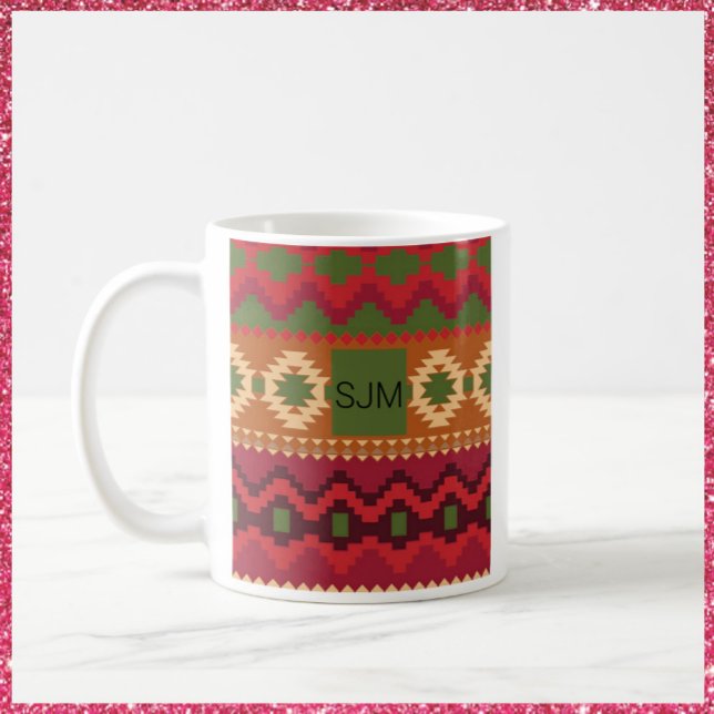 Taza De Café Estilo azteca suroeste verde rosa y marrón (Subido por el creador)