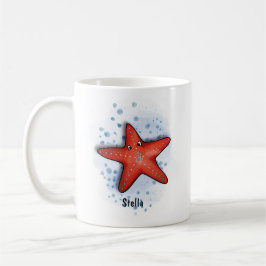 Taza De Café estilo de acuarela de estrella roja