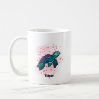 Taza De Café Estilo de acuarela de la tortuga azul