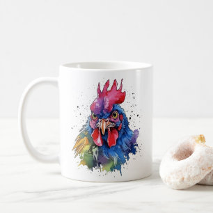 Taza De Café Estilo de acuarela de pollo de gallo de campo