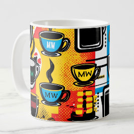Taza De Café Estilo de arte pop colorido a la moda con iniciale