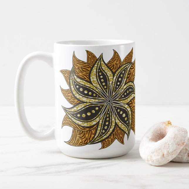 Taza De Café Estilo de Batik Floral Resumen Africano (Con donut)