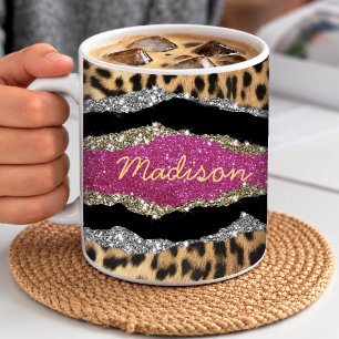 Taza De Café Estilo de impresión de animal femenino rosa brillo