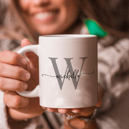 Taza De Café Estilo de Letra Caligrafía de Monograma con Nombre