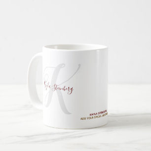 Taza De Café Estilo de letra manuscrito monogramado blanco