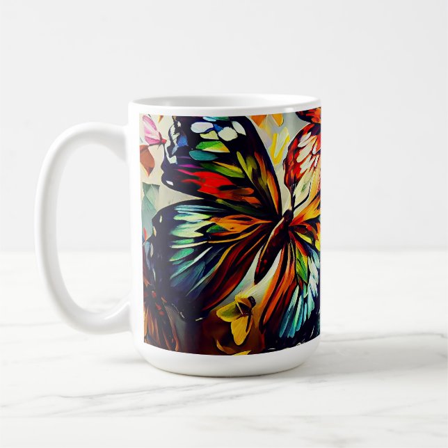 Taza De Café Estilo de pintura de aceite de mariposas11 Café Mu (Izquierda)