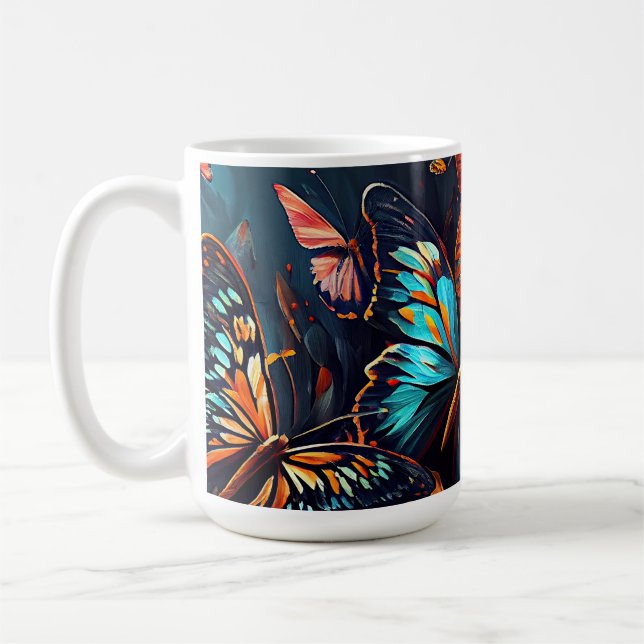 Taza De Café Estilo de pintura de aceite de mariposas13 Café Mu (Izquierda)