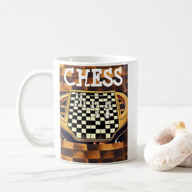 TAZA DE CAFÉ ESTILO DE TABLERO DE AJEDREZ (Con donut)