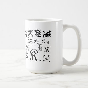 Taza De Café Estilo de texto de monograma y letra negra de nomb