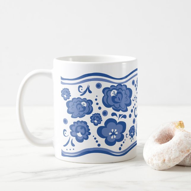 Taza De Café Estilo floral ruso de Gzhel (Con donut)