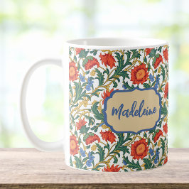 Taza De Café Estilo floral William Morris azul rojo dorado vint