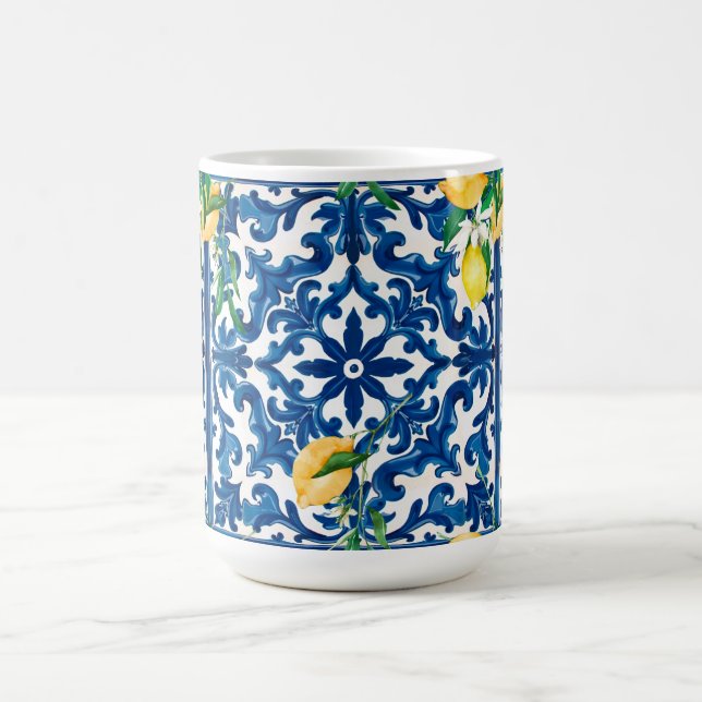 Taza De Café estilo italiano, mediterráneo, mosaico, azul, (Centro)