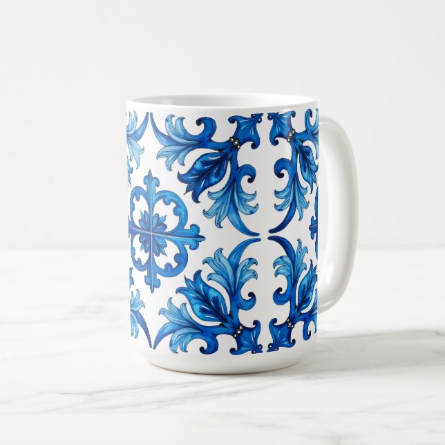 Taza De Café estilo italiano, mediterráneo, mosaico, azul, (Anverso derecho)