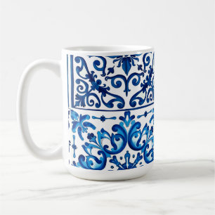 Taza De Café estilo italiano, mediterráneo, mosaico, azul,