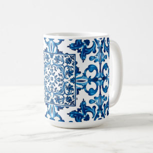 Taza De Café estilo italiano, mediterráneo, mosaico, azul,