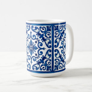 Taza De Café estilo italiano, mediterráneo, mosaico, azul,