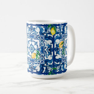 Taza De Café estilo italiano, mediterráneo, mosaico, azul,