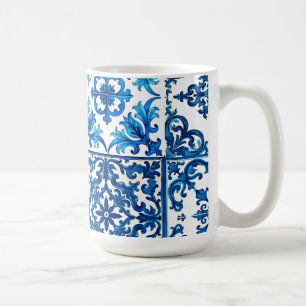 Taza De Café estilo italiano, mediterráneo, mosaico, azul,