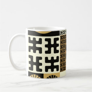 Taza De Café Estilo japonés, patrones de oro negro sin costura.