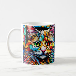 Taza De Café Estilo mosaico de cristal de color multicolor Cat