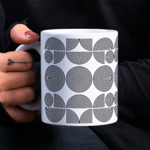 Taza De Café estilo retro boho patrón geométrico negro moderno