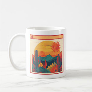 Taza De Café Estilo Retro Caprichoso Boho Paisaje Atardecer