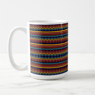 Taza De Café Estilo Retro de los 70 Navy y Mostaza Boho Chevron