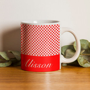 Taza De Café Estilo rojo blanco Lunares Nombre personalizado Sc