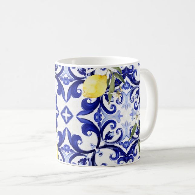 Taza De Café Estilo siciliano, limones, majólica (Anverso derecho)