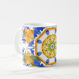 Taza De Café Estilo siciliano, limones, majólica