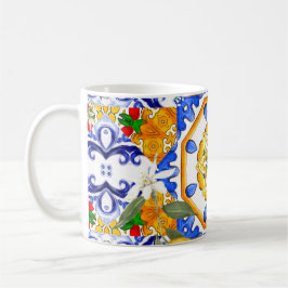 Taza De Café Estilo siciliano, limones, majólica