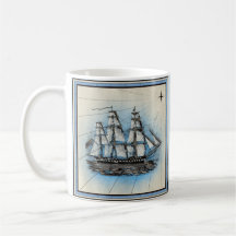 Taza de café estilo vintage de barco náutico