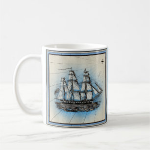 Taza de café estilo vintage de barco náutico