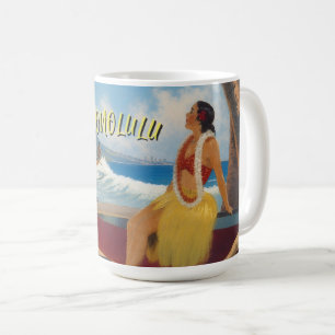 Taza De Café Estilo Vintage Hawaiano Viaje Honolulu Chica Hula