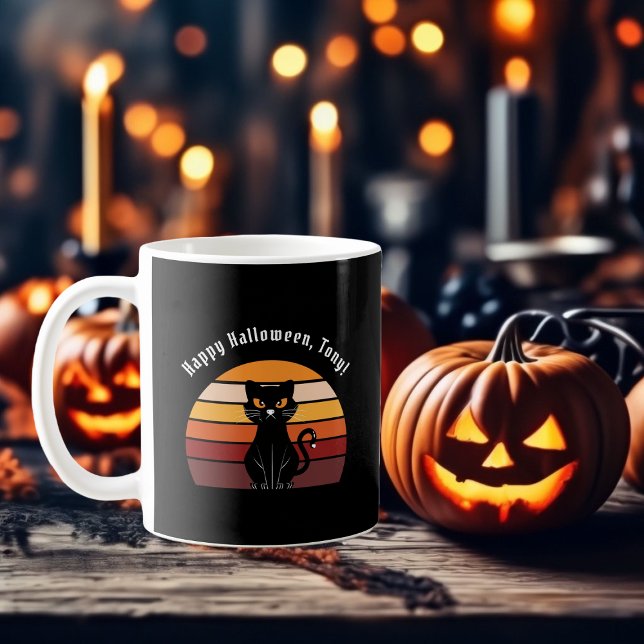 Taza De Café Estiloso Happy Halloween Black Cat Print (Stylish Happy Halloween Black Cat Print Coffee Mug)