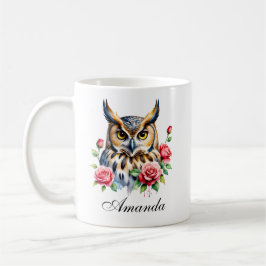 Taza De Café Estiloso Lechuza Floral