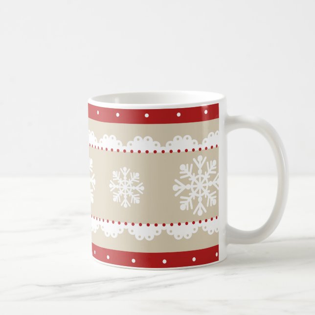Taza De Café Estiloso patrón de Navidades blancos rojos crema (Derecha)