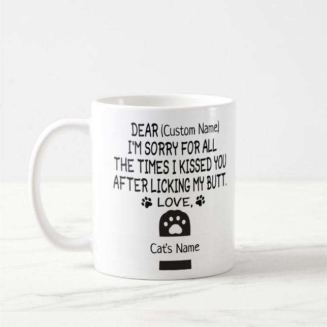 Taza De Café Estimado nombre personalizado y nombre del gato (Izquierda)